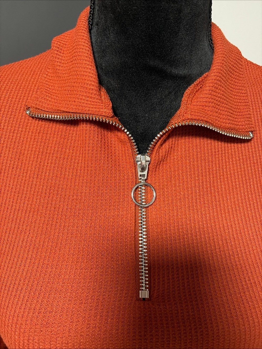 wild fable Orange Ribbed Half-Zip Sweater with Ring Pull